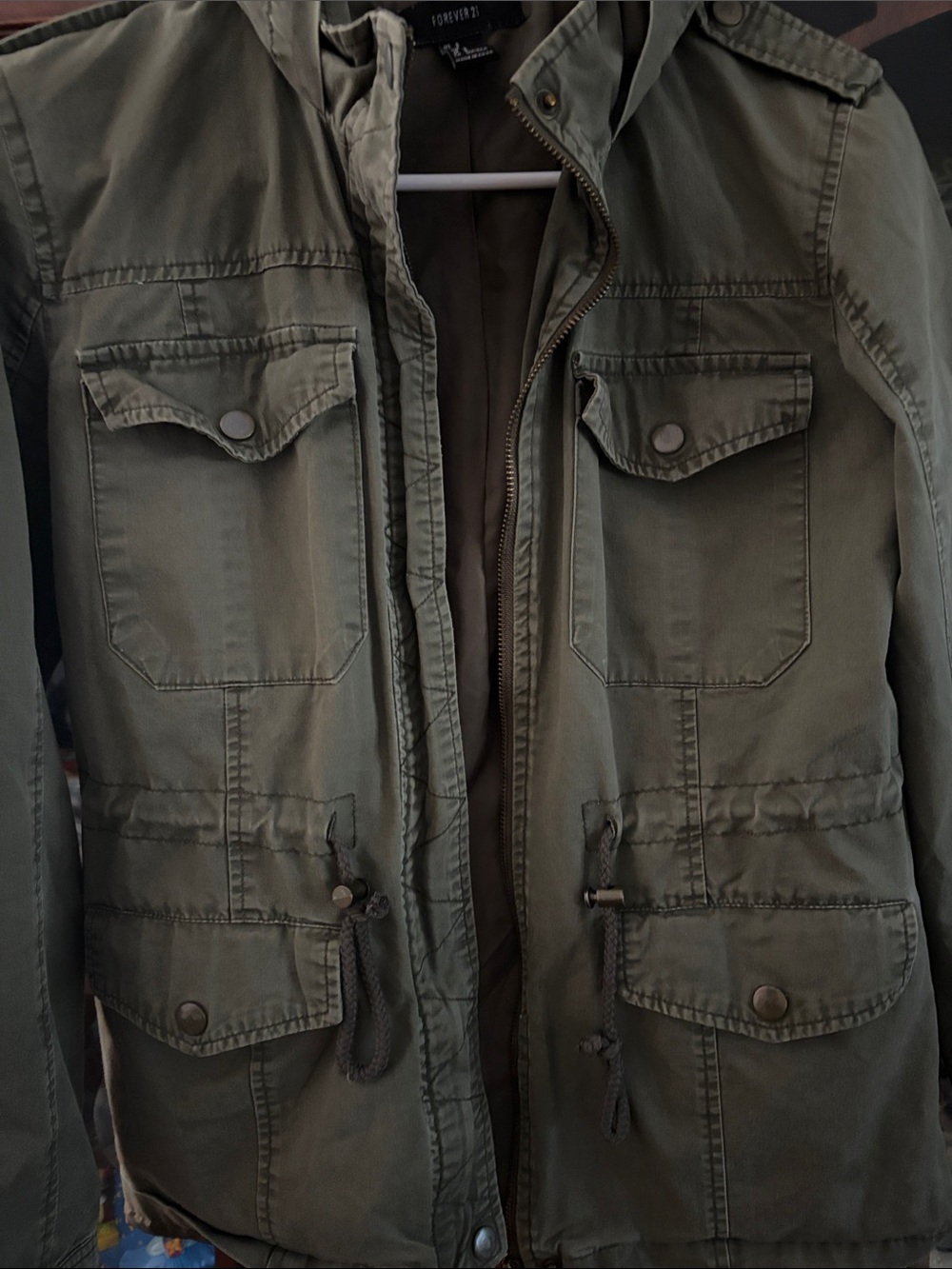 Forever 21 Olive Green Military Field Jacket with Hood - Picture 2 of 6